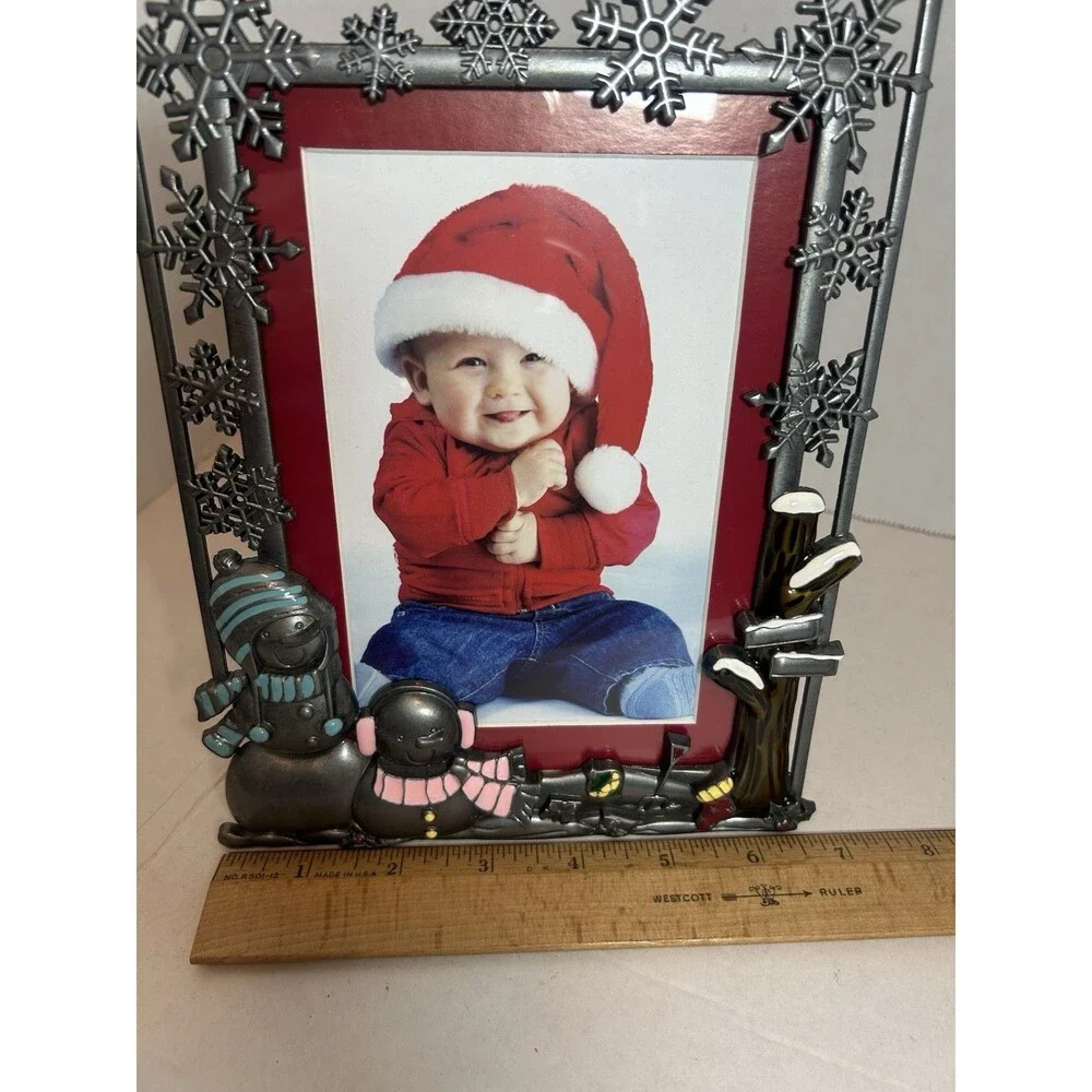 Christmas Winter Snowman Pewter Picture Frame 4x6/5x7 Holiday Decor New Open Box